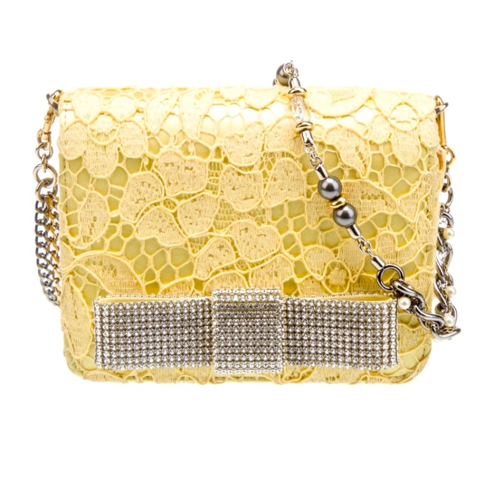 Dolce & Gabbana (REAL ORIGINAL) Yellow Lace Clutch with Silver Bow